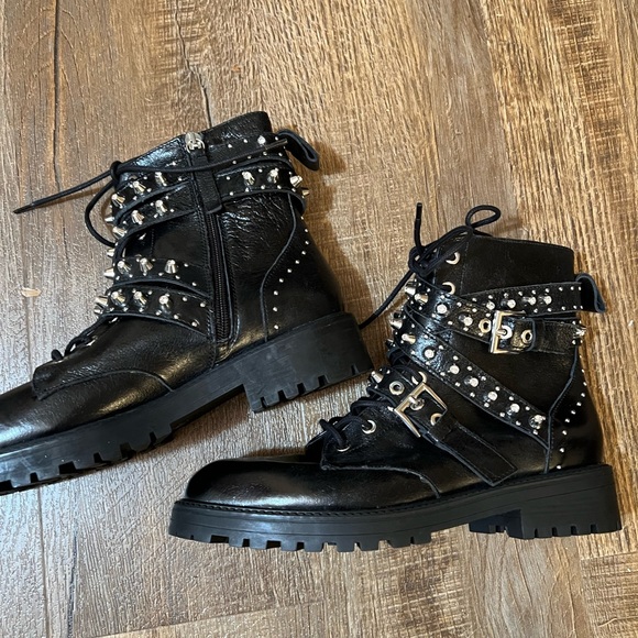 Zara Leather Jeweled Studded Moto Zara Shoe - Picture 5 of 15
